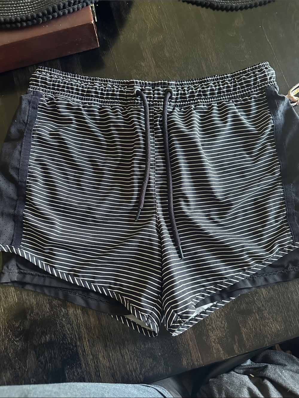 Tangerine Black and White Striped Athletic Shorts